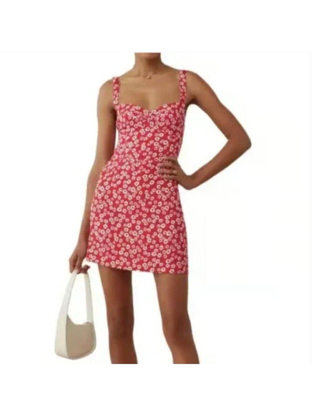 Reformation Baldwin Dress Red Daisy Print Mini Dress 4 - Picture 5 of 14